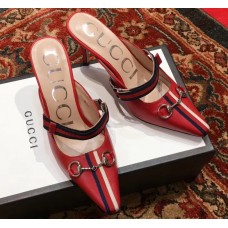 Gucci Horsebit and Sylvie Web Mid-heel Slides 549617 Red 2018