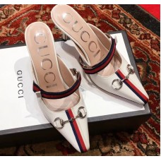 Gucci Horsebit and Sylvie Web Mid-heel Slides 549617 White 2018