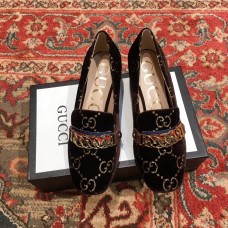 Gucci Sylvie Chain GG Velvet Mid-Heel Pumps 525082 Coffee