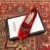 Gucci Sylvie Chain GG Velvet Mid-Heel Pumps 525082 Red