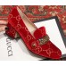 Gucci Sylvie Chain GG Velvet Mid-Heel Pumps 525082 Red