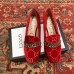 Gucci Sylvie Chain GG Velvet Mid-Heel Pumps 525082 Red