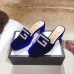 Gucci Heel 6cm Crystal G Slipper Mules Velvet Blue 2019