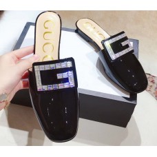 Gucci Crystal G Slipper Patent Black 2019