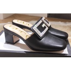 Gucci Heel 6cm Crystal G Slipper Mules Black 2019