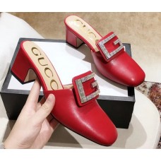 Gucci Heel 6cm Crystal G Slipper Mules Red 2019