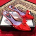 Gucci Heel 8cm Patent Leather Silver-toned Spikes Mules with Bow Red 2019