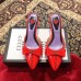 Gucci Heel 8cm Patent Leather Silver-toned Spikes Mules with Bow Red 2019