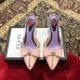 Gucci Heel 8cm Patent Leather Silver-toned Spikes Mules with Bow Nude Pink 2019