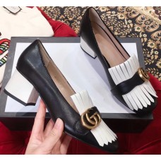 Gucci Double G Fringe Leather Mid-heel 4.5cm Pumps Black/White 2019