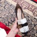 Gucci Double G Fringe Leather Mid-heel 4.5cm Pumps Black/White 2019