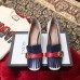 Gucci Double G Fringe Leather Mid-heel 4.5cm Pumps White/Blue/Red 2019