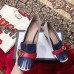 Gucci Double G Fringe Leather Mid-heel 4.5cm Pumps White/Blue/Red 2019