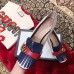 Gucci Double G Fringe Leather Mid-heel 4.5cm Pumps White/Blue/Red 2019