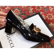 Gucci Patent Leather Mid-heel Pumps with Double G 525333 Black 2018