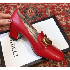 Gucci Leather Mid-heel Pumps with Double G 525333 Red 2018