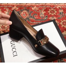 Gucci Sylvie Chain Leather Mid-heel Pumps 537539 Black 2018