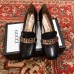 Gucci Sylvie Chain Leather Mid-heel Pumps 537539 Black 2018