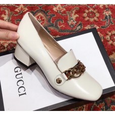 Gucci Sylvie Chain Leather Mid-heel Pumps 537539 White 2018