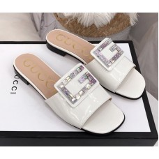 Gucci Patent Slide with Crystal G 551445 White 2018