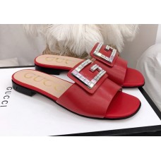 Gucci Leather Slide with Crystal G 551445 Red 2018