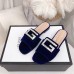 Gucci Velvet Slide with Crystal G 551445 Blue 2018