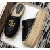 Gucci Leather Platform Espadrilles Slippers With Double G Black 2019