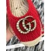 Gucci Crochet Espadrille 524974 with Pearls Double G Red