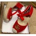 Gucci Double G Crochet Platform 10cm Espadrille with Grosgrain Lace-up Red