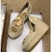 Gucci Double G Crochet Platform 10cm Espadrille with Grosgrain Lace-up Beige