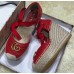 Gucci Double G Leather Platform 10cm Espadrille 573023 with Grosgrain Lace-up Red