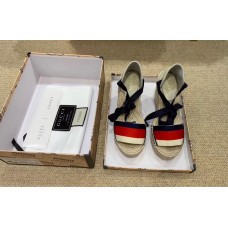 Gucci Sylvie Web Platform 10cm Espadrille with Grosgrain Lace-up 525728