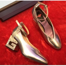 Gucci Mid-Heel 7cm Pumps With Crystal G Heel 548853 Silver 2019