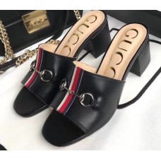 Gucci Horsebit and Sylvie Web Heel Slides Black 2019