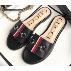 Gucci Horsebit and Sylvie Web Flat Slides Black 2019