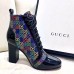 Gucci Patent Black Lace-up Ankle Boots GG Multicolor Stars 2019