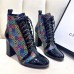 Gucci Patent Black Lace-up Ankle Boots GG Multicolor Stars 2019