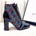 Gucci Patent Black Lace-up Ankle Boots GG Multicolor Stars 2019