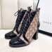 Gucci Patent Black Lace-up Ankle Boots GG Beige Bee 2019