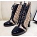 Gucci Patent Black Lace-up Ankle Boots GG Beige Bee 2019