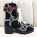 Gucci Web Strap with Buckle Wool Ankle Boots GG Black 2019