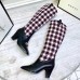 Gucci Zumi Tweed Knee Boots 577652 Check Blue/Red/White 2019