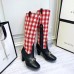 Gucci Zumi Tweed Knee Boots 577652 Check Red/White 2019