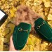 Gucci Princetown Calfskin Horsebit Detail Slipper With Fur Green 2017