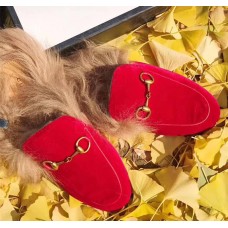 Gucci Princetown Calfskin Horsebit Detail Slipper With Fur Red 2017