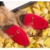 Gucci Princetown Calfskin Horsebit Detail Slipper With Fur Red 2017