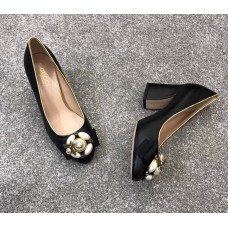 Gucci Leather Mid-heel Pump with Bee ‎9cm Heel 474483 Black 2018