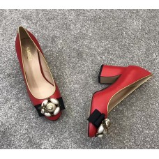 Gucci Leather Mid-heel Pump with Bee ‎9cm Heel 474483 Red 2018