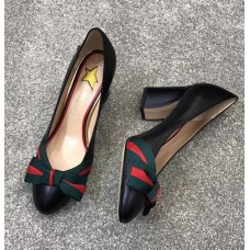 Gucci Leather Pump with Web Bow 8cm Heel 432044 Black 2018