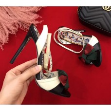 Gucci Leather Sandal with Web Bow 519483 Black/White 10cmHeel 2018